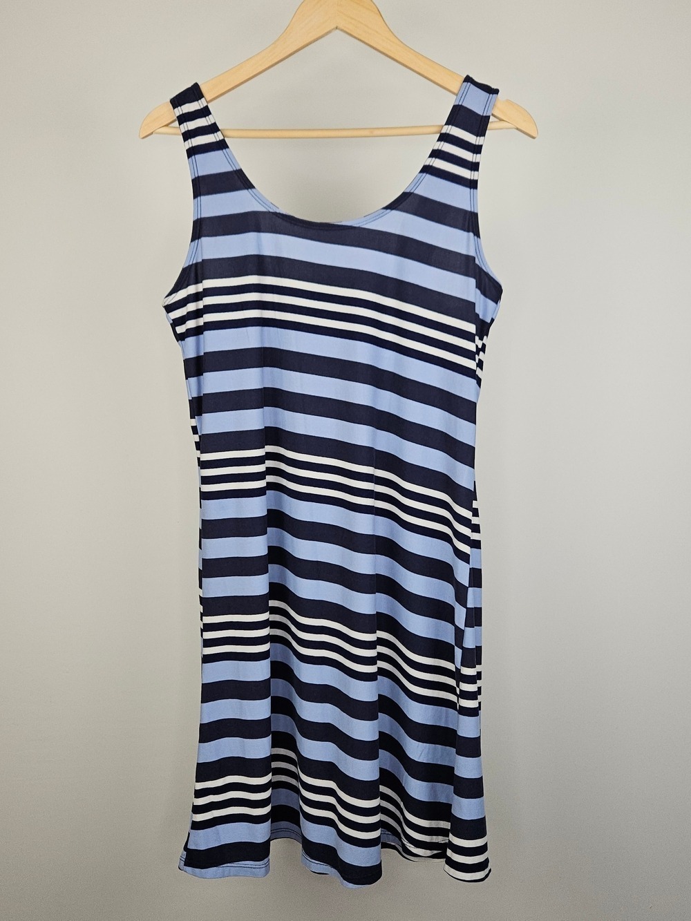BB Collection Blue Navy Striped Tank Dress Medium Sleeveless A Line Casual